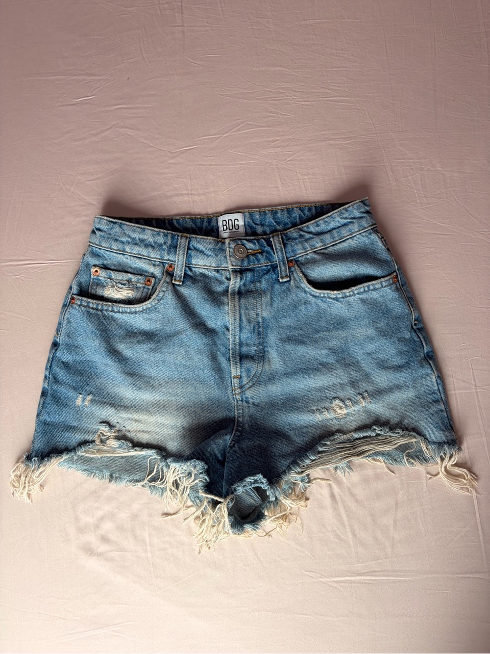 BDG Light Blue Frayed Hem Denim Shorts